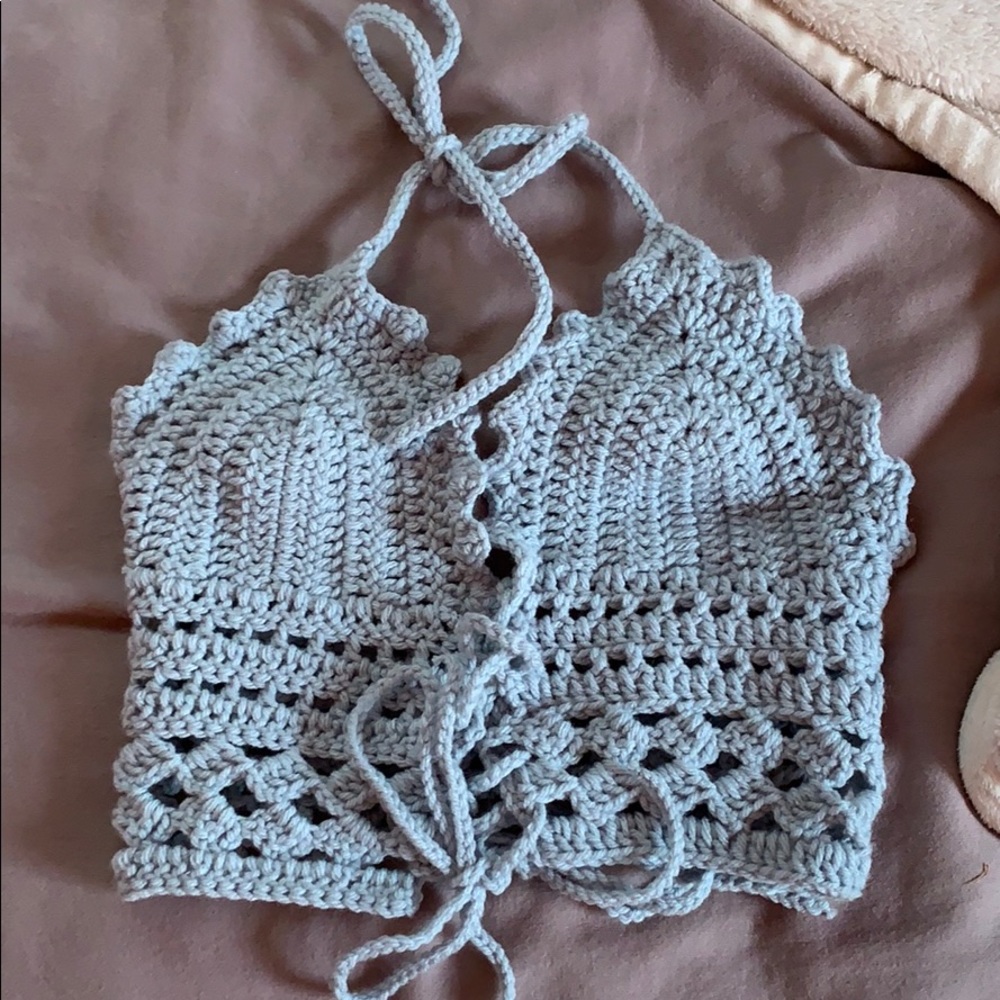 light blue crochet top
